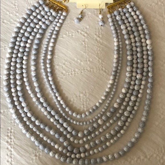 Howlite Bead Strand Necklace & Earrings set - Picture 6 of 8